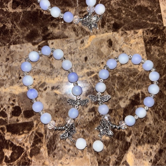 Handmade White/Pink/Purple Beaded Bracelet with Multiple Charms - Picture 9 of 11